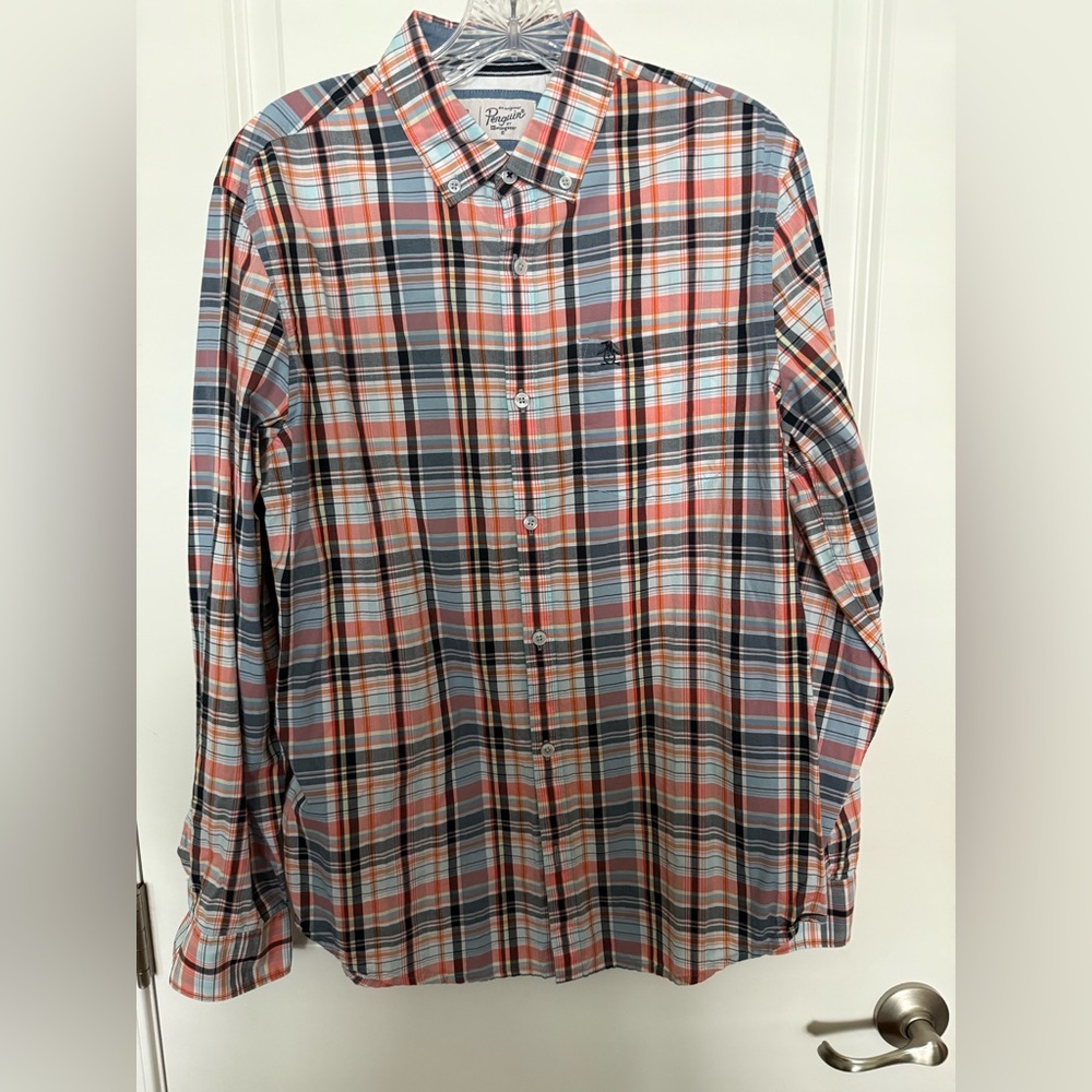 Original Penguin Plaid Long Sleeve Button Down Shirt Mens Size Medium